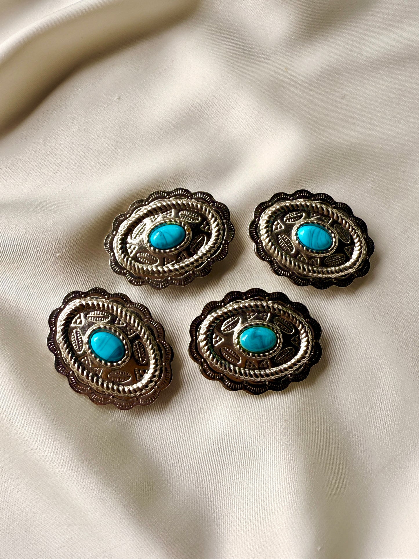 Cubre Botones Escudos con Turquesas. Set de 4