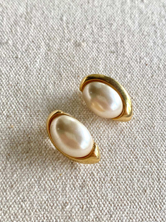 Aretes Óvalo de Faux Perle de Pin-  Napier