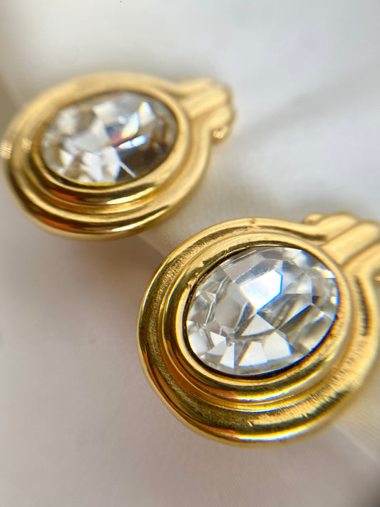Aretes Art Deco Dorados con Cristal Transparente de prensa- Givenchy