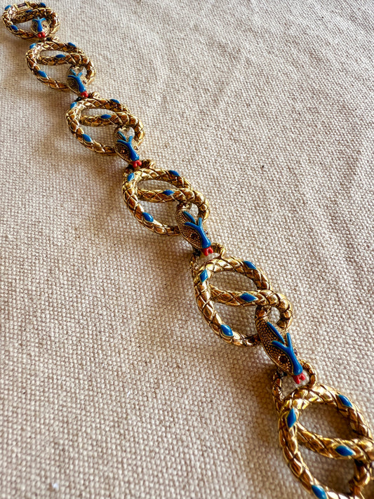 Pulsera Serpiente Esmaltada Azul y Dorado- Kenneth J Lane