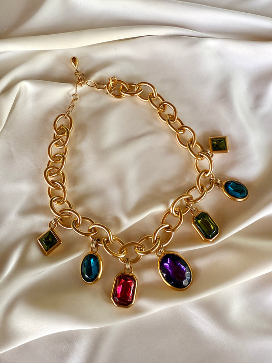 Collar de Cristales Multicromáticos en Baño Dorado- Trifari