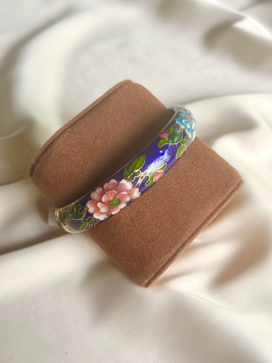 Pulsera Cloisonné con Patrones de Flores en azul esmaltado