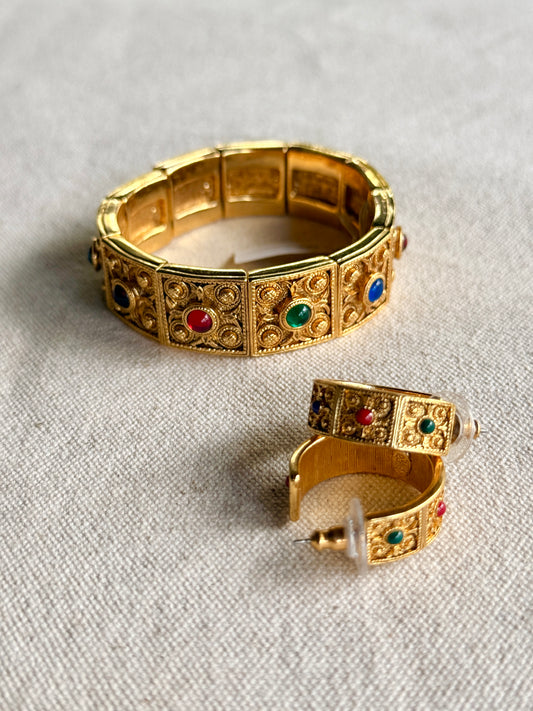 Set de Pulsera y Aretes de Pin Dorado multicolor- Joan Rivers