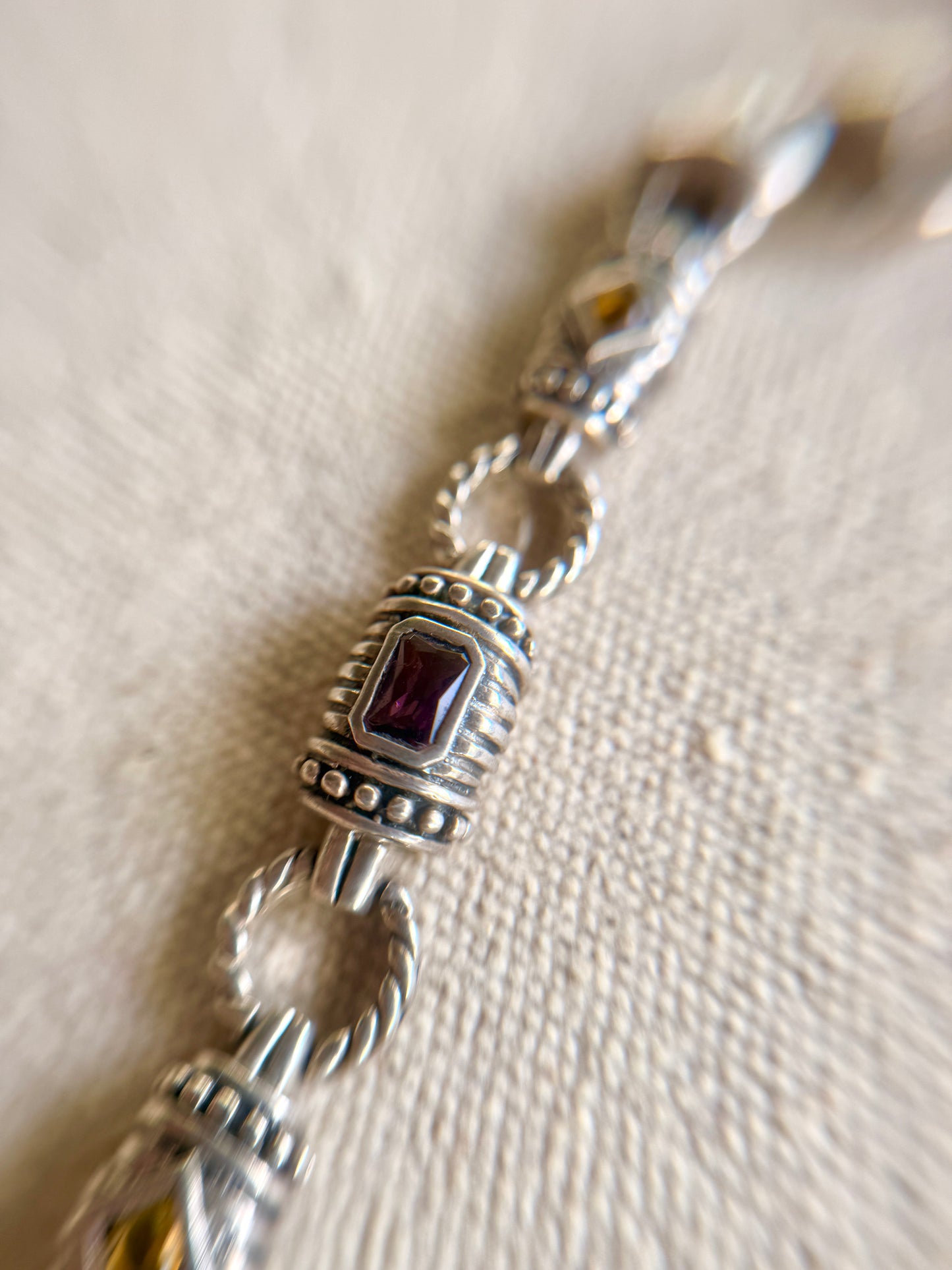 Pulsera de Plata con amatista, Citrino y Peridoto.