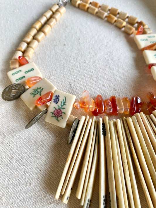 Collar Fichas Mahjong y Hueso